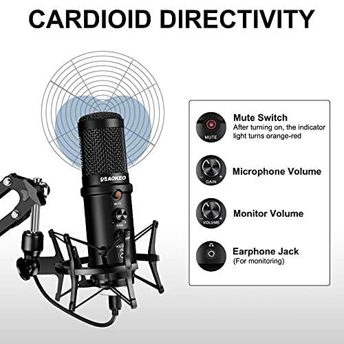 USB Condenser Microphone, Aokeo 192kHZ/24bit Professional PC Streaming Podcast Cardioid