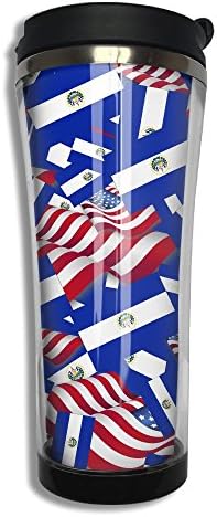 El Salvador Flag With America Flag 10.6 Oz Stainless Steel Vacuum Cup Leak Proof Sport Cup Travel Coffee Mug Thermos Cup