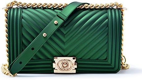 OYIGE Women Fashion Shoulder Bag Jelly Clutch Handbag Quilted Crossbody Bag with Chain