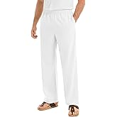 Auxo Men's Casual Linen Pants Elastic Waist Drawstring Beach Summer Pants Lightweight Linen Cotton Trousers