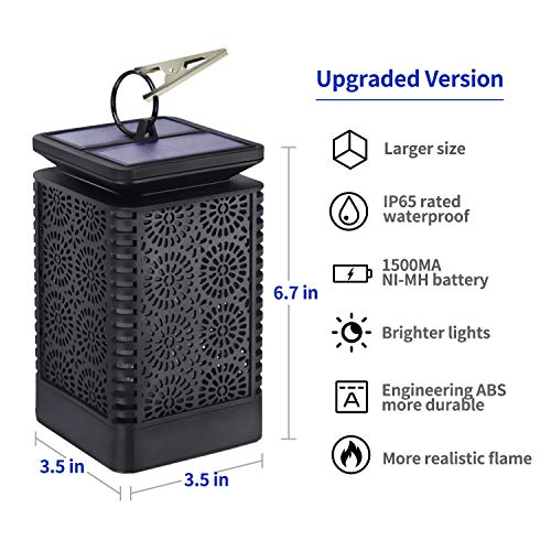 Solar Lantern Lights Outdoor Hanging with Flickering Dancing Flame, Waterproof Solar Powered LED Umbrella Lantern Lights Decoration for Patio Yard Garden Pathway Table, 2 Pack