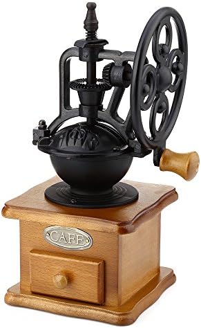 YFShine Vintage Style Manual Coffee Grinder Spice Hand Grinding Machine Hand-crank Roller Drive Grain Burr Retro Wood Delicate Coffee Mill (Tan)