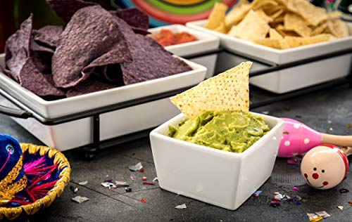 Food Serving Dish Set: 4 White Stoneware Bowls with Metal Display Stand | Perfect for Appetizers, Snacks, and Meals - Thumbnail 2