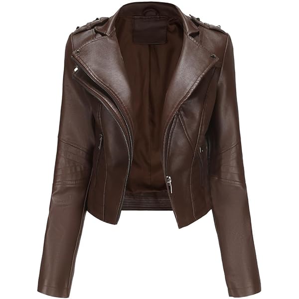 ジャケット・アウター ROUND SHORT SYNTHETIC LEATHER JACKET Aodrusa Womens Faux Leather Short Moto Jackets, Junior Zip Up