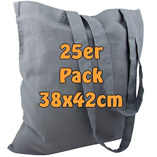 Cotton Tote Bag Plain With Two Long Handles 38 x 42 Grey, Pack of 25
