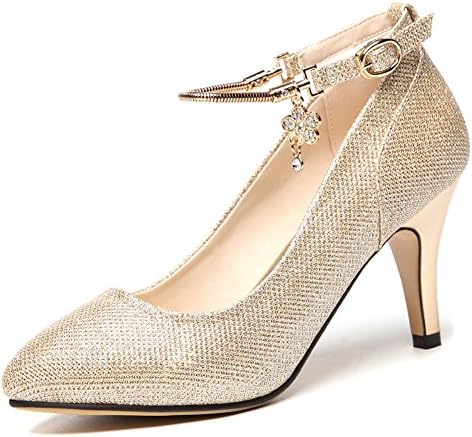 New fashion sexy high heels shallow mouth women's shoes casual shoes commuter shoes Pumps Shoes (7(241-245mm), golden)