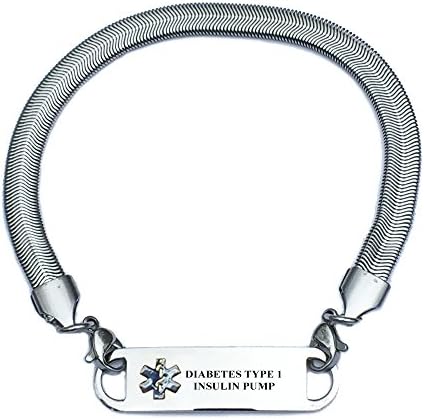 Pre-engraved Chevron Pattern "Diabetes Type 1 Insulin Pump" Medical ID Bracelets For Women
