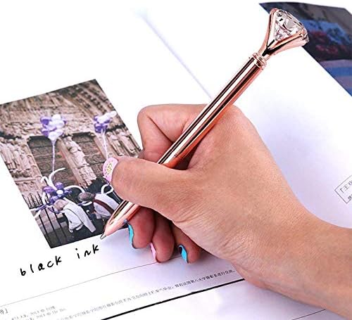 LA HUATE 8pcs Big Crystal Diamond Pens Metal Ballpoint Pens Black Ink Business School Office Supplies, Rose Gold - Image 5