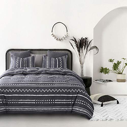 Wake In Cloud Aztec Comforter Set, 100 Cotton Fabric with Soft Microfiber Fill Bedding, Dark