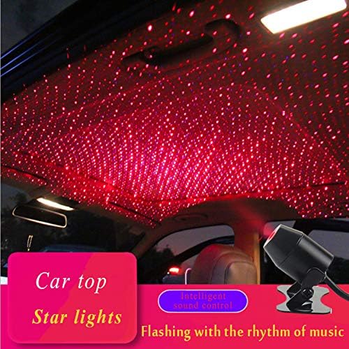 Follow the music beat!2019 Romantic Auto Roof Star Projector Lights, Flexible Romantic Galaxy USB Night Lamp Fit All Cars Ceiling Decoration Light Interior Ambient Atmosphere -No Need to Install (Red)