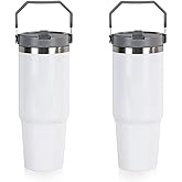 MAIKESUB 2 Pcs New Handle White32 oz Sublimation Double Wall Vacuum Insulated Cups With Lids Stainless Steel White Coffee Mugs for Vehicle Cup Holders Travel Tumbler Car Cups with Lid Mugs