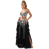 ROYAL SMEELA Belly Dance Costume Set for Women Belly Dance Bra and Belt Chiffon Dancing Skirts Professional Outfit 3pcs