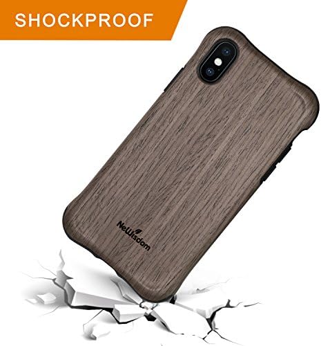 NeWisdom iPhone 10s 10 iPhone x xs case, Wooden Unique Shock Proof Hybrid Rubberized [Wood Over Rubber] Soft Real Wood Shock Absorbing Case for Apple iPhone x xs - Blackrose