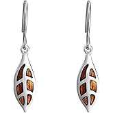 925 Sterling Silver Koa Wood Hawaiian Maile Leaf Dangle Earrings, Nickle Free Hypoallergenic for Sensitive Skin, Ocean Sea Life, Gift Box Included