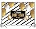 Funnytree 7x5ft Gold Happy Birthday Party Backdrop Black Stripes Shiny Glitter Adults Party Decorations Photography Background Golden Balloons Sparkle Glamour 30th 40th 50th 60th Photo Booth Banner