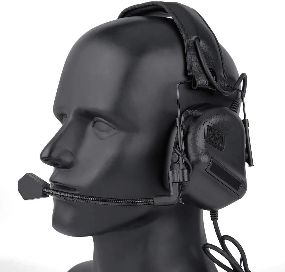 ATAIRSOFT Tactical Headset Wargame Hunting Headphone for Military Radio Walkie Talkie Without Noise Cancellation Function (BK): Health & Personal Care