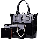 Yan Show Women's 3pcs Handbags Patent Leather Fashion Shoulder Bag Large Capacity Handbag