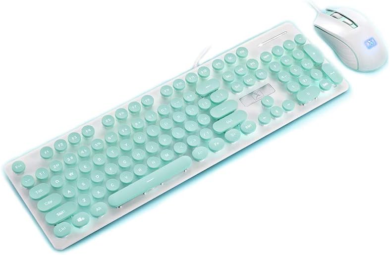 Keyboard and Mouse Combo, Veeki Silent Wired Round Key Caps Keyboard and Ergonomic Wired Mouse Set - Waterproof Slim Cute Combo for Laptop, Computer,PC (Mint Green)