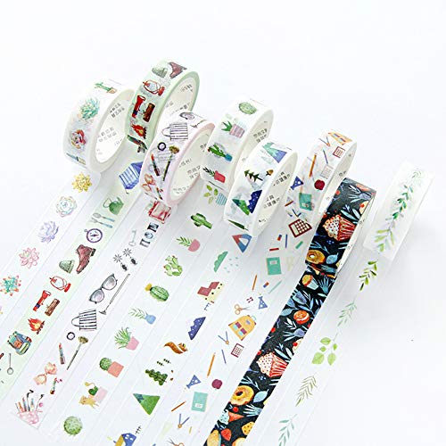 Kawaii Masking Tape Set (Assorted 8 Rolls) Animal House Tree Green Leaf Succulent Plant Cactus School Stationery Makeup Stuff Camping Tool Food Washi Tapes Scrapbooking Diary Planner DIY Sticker Label - Thumbnail 5