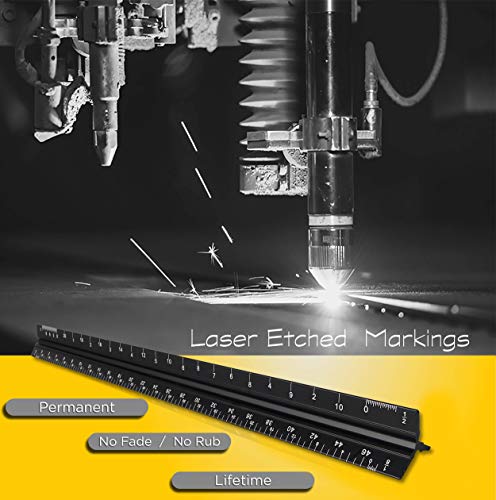 Architectural Scale Ruler Set, MEYUEWAL 12 Inch Triangular Engineering Scale Laser-Etched Aluminum Drafting Rulers Professional Measuring Tools for Architect (Imperial)