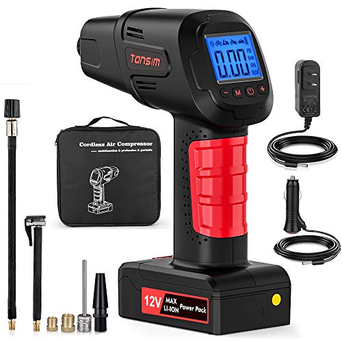 Portable Smart Air Compressor Cordless Tire Inflator Pump with Digital Pressure Gauge Rechargeable Li-ion Battery Air Pump for Car Motorcycle Bike Air Bed Balls Inflatable Toys (Red-1) - Thumbnail 7