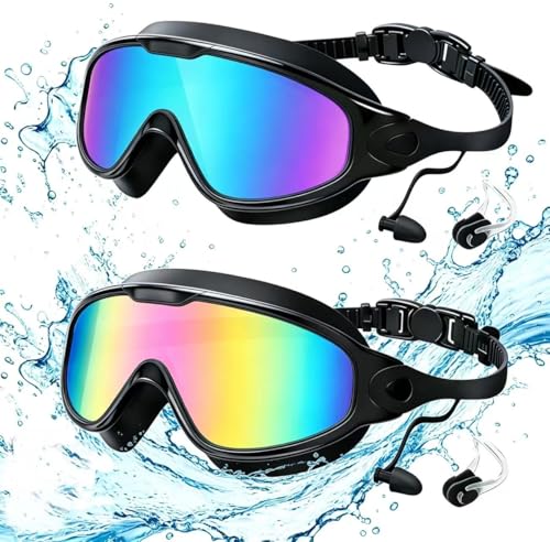ORCHID M® Adults Swim Goggles 2 Pack, Anti-Fog Wide View UV Protection Pool No Leaking Swimming Goggles for Adult Youth & Men,Women