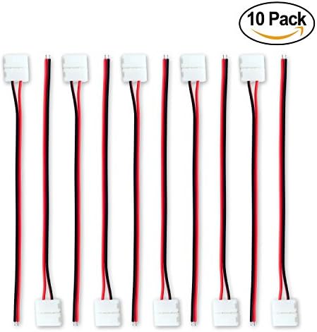 10 PCS 2 Pin 10mm LED Connector with Pigtail for Non-waterproof SMD 5050 5630 LED Strip Light RGB LED Strip Connector Jumper- 17cm/ 6.7 inch Long