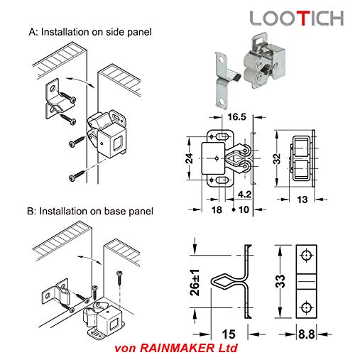 LOOTICH Cabinet Door Steel Twin Roller Catches with Plates and Screws for Kitchen Cupboard Home Furniture Bathroom Wardrobe Latch Silent Locks Stopper Spring Loaded (20 Pcs)