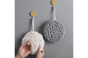liboyixi 2 Packs Hanging Bathroom HandTowels,Monochrome Chenille Fluffy Microfiber Decorative Ball Towel,Quick Dry Plush Absorbent Towels,Kitchen Hand Towels for Washstand (White and Gray)
