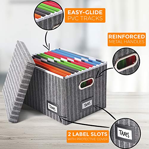 TRIZO Collapsible File Box Storage Organizer (Set of 2) Decorative
