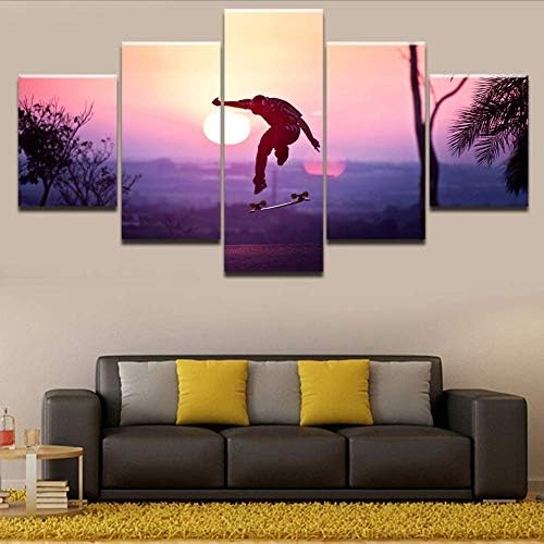 Qwerlp 5 Panels Sports Skateboarding Posters Home Decormodular Pictures Painting On Canvas Printed and On The Wall Artwork
