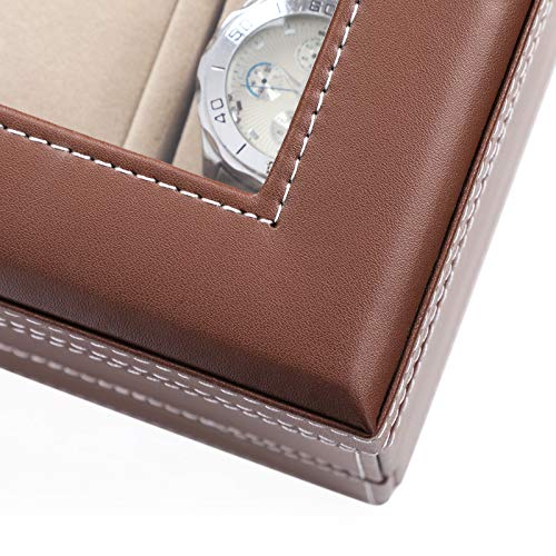 SONGMICS Brown Watch Box Faux Leather Jewelry Case Watch Display