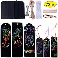 INFLORAL 75 Sets 3 Style Scratch Rainbow Paper Magic Scratch Bookmark DIY Gifts with Scratching Tools Colorful Rope Craft Kit for Boy Girl Party Classroom Activities