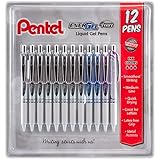 Pentel EnerGel Pearl Retractable Liquid Gel Pen, 0.7mm Black/Blue/Violet Ink, 12 Pack (BL77W12C)
