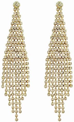 Long Tassel Chandelier Crystal Dangling Earrings Jewellery Gold Tone