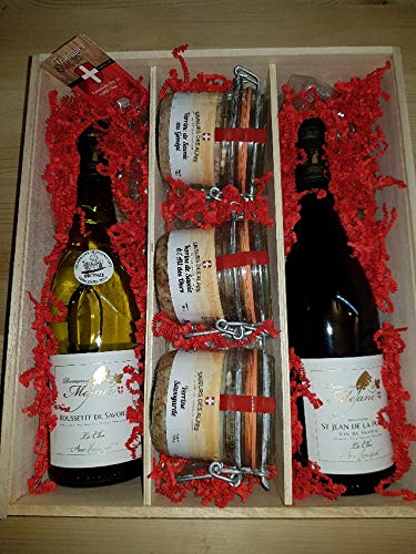 Coffret cadeau gourmand - La croix de Savoie : 2 bouteilles de vin, 3 terrines - Coffret cadeau à offrir