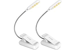VAVOFO Book Light, Rechargeable Clip On Reading light 7 LEDS with 9 Brightness Levels for Reading in Bed, Mini Reading lights for Desk Studying for Bookworms (White 2-Pack)