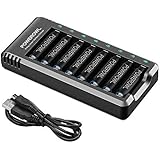 Rechargeable AA Batteries, POWEROWL 8 Pack of 2800mAh High Capacity Low Self Discharge Ni-MH Double A Batteries with Smart 8 Bay Battery Charger (USB Fast Charging, Independent Slot)