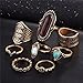 Rings Set;START 8PCS/Set Bohemian Elephant Head Arrow Moon Snack Turquoise Rings (8pcs Gold)
