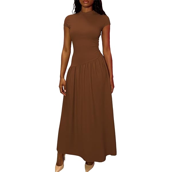 chinese dress ladies SOLY HUX Women's Summer Maxi Dress Modest Mock Neck Cap Sleeve A Line Flowy  Elegant Long Dresses Solid Pale Blue Small at Amazon Women's Clothing store