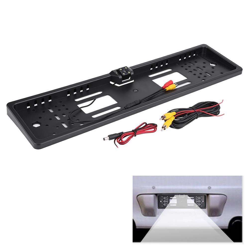 Car Reversing Camera Number License Plate with 4 IR LED, 170°Wide Angle Automobile Car Backward Reverse Camera with Night Version, Clear CMOS Image Car Reversing Cam with Waterproof ABS Covered
