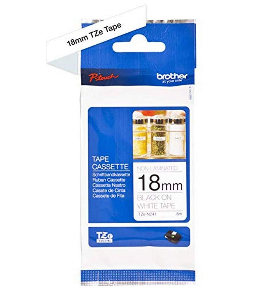 Brother TZe-N241 Labelling Tape Cassette, Black on White, 18mm (W) x 8M (L), Non-Laminated, Brother Genuine Supplies