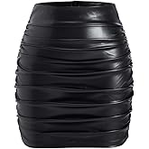winkbay Women's Sexy Ruched Bodycon Skirt High Waist Solid Color Mini Skirts Party Club Wear