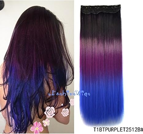 Black To Purple To Royal Blue Three Colors Ombre Hair Extension