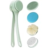 Rechargeable Electric Body & Back Scrubber Brush – Waterproof Spinning Bath Brush with Dual Long Handles & 5 Replaceable Heads for Deep Cleansing, Exfoliating & Massage