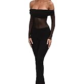 VOIKERDR Black Jumpsuit for Women Sexy Tube Mesh Long Sleeve Jumpsuit Flare Leggings One Piece Outfits