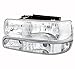 4 Piece Replacement Front Driving Park Head Light with Turn Signal Bumper Lamps For Chevy Silverado (Chrome Clear)