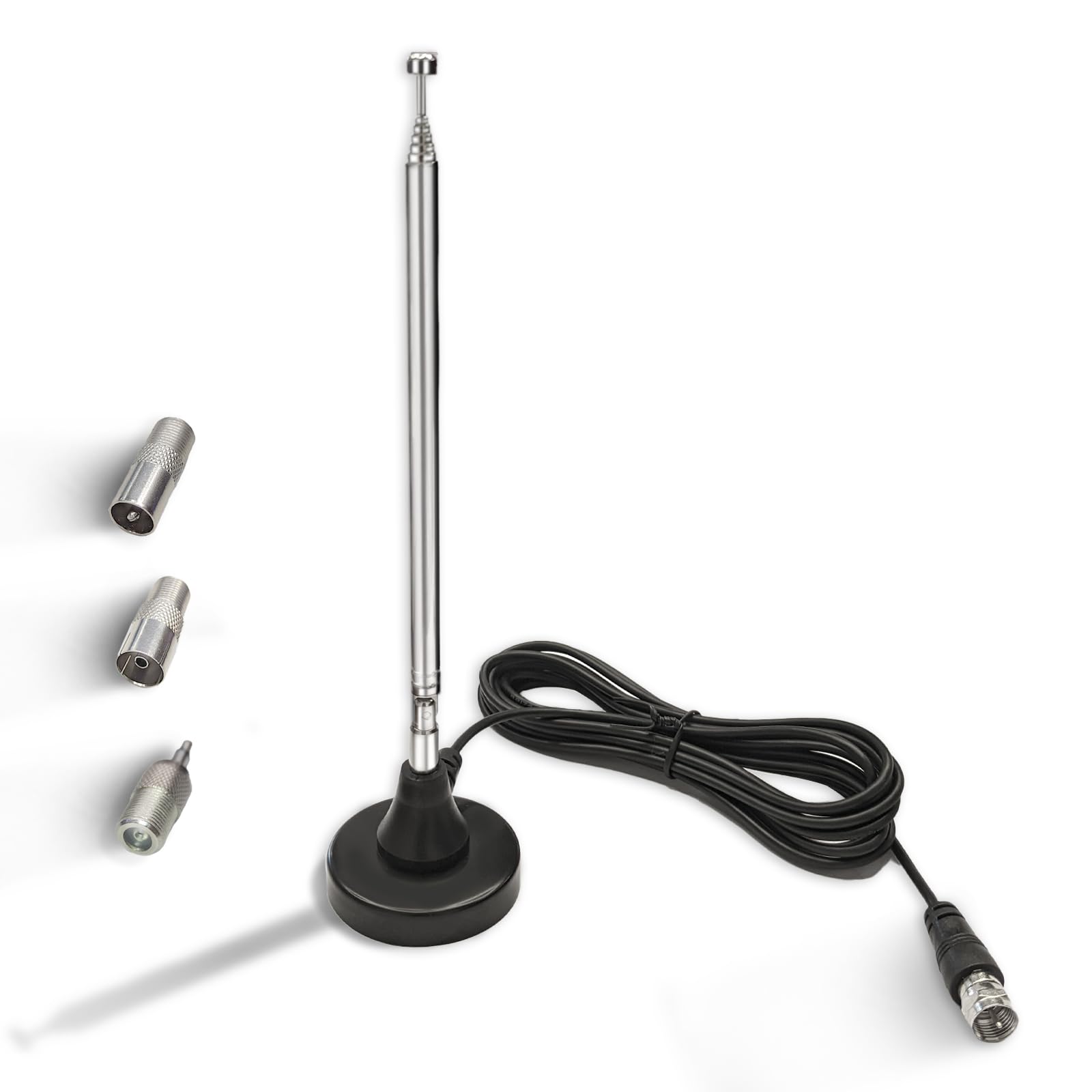 Maswell FM Radio Antenna, Digital Telescopic, 3 m Extension Cable, Magnetic Base, for 75 Ohm DAB/DAB+/FM Radio/Stereo/AV/HiFi Receiver