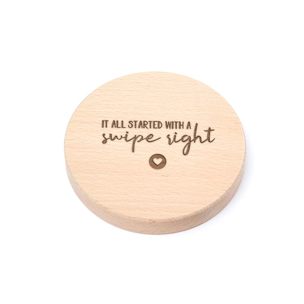 "It All Started with a Swipe Right" Wooden Coaster - Tinder Online Dating Boyfriend Girlfriend - Valentines Day Gifts
