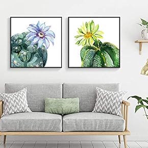 Floating Framed Canvas Wall Art for Living Room, Bedroom Green Plant Cactus Canvas Prints for Home Decoration Ready to Hang - 16"x16"x2 Panels